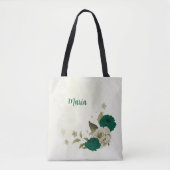 smaragdgrüne beige Blumen Tasche (Vorderseite)