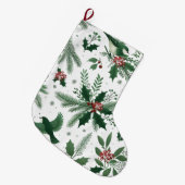 Smaragdgrüne Berries und Vögel Großer Weihnachtsstrumpf (Vorderansicht (hängend))