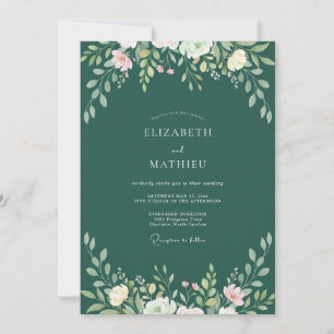Smaragdgrüne Blattreben-Hochzeit Einladung