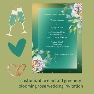 smaragdgrüne blühende Rose Hochzeit Einladung