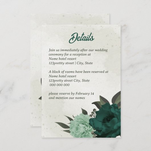 smaragdgrüne Blume botanische Hochzeit Begleitkarte (Vorne/Hinten)