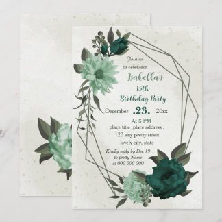 smaragdgrüne Blume geometrischer Geburtstag Einladung