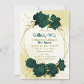 Smaragdgrüne Blume Gold Blätter Geburtstag Einladung (Vorderseite)