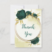 Smaragdgrüne Blume Gold Blätter Hochzeit Dankeskarte (Vorderseite)