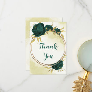 Smaragdgrüne Blume Gold Blätter Hochzeit Dankeskarte