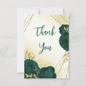 Smaragdgrüne Blume Gold Blätter Hochzeit Dankeskarte (Vorderseite)