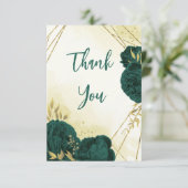 Smaragdgrüne Blume Gold Blätter Hochzeit Dankeskarte (Stehend Vorderseite)