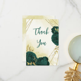 Smaragdgrüne Blume Gold Blätter Hochzeit Dankeskarte