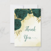 Smaragdgrüne Blume Gold Blätter Hochzeit Dankeskarte (Vorderseite)