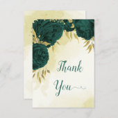 Smaragdgrüne Blume Gold Blätter Hochzeit Dankeskarte (Vorne/Hinten)
