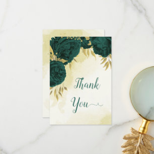 Smaragdgrüne Blume Gold Blätter Hochzeit Dankeskarte