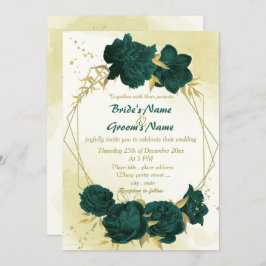 Smaragdgrüne Blume Gold Blätter Hochzeit Einladung