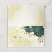 Smaragdgrüne Blume Gold-Blätter Platzkarte (Außenseite Aufgefaltet)