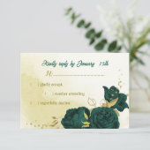 Smaragdgrüne Blume Gold-Blätter RSVP Karte (Stehend Vorderseite)