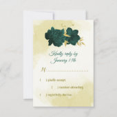 Smaragdgrüne Blume Gold-Blätter RSVP Karte (Vorderseite)