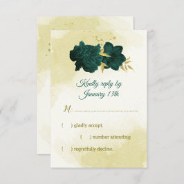 Smaragdgrüne Blume Gold-Blätter RSVP Karte