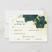 Smaragdgrüne Blume Gold-Blätter RSVP Karte (Vorderseite)