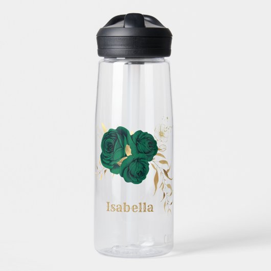 smaragdgrüne Blume Gold Blätter Trinkflasche (Vorne)