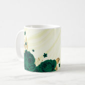 smaragdgrüne Blume goldene Blätter Marmor Kaffeetasse (Vorderseite Links)