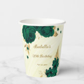 smaragdgrüne Blume goldene Blätter Marmor Pappbecher (Rückseite)