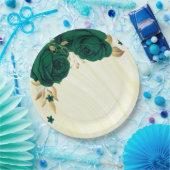 smaragdgrüne Blume goldene Blätter Marmor Pappteller (Party)