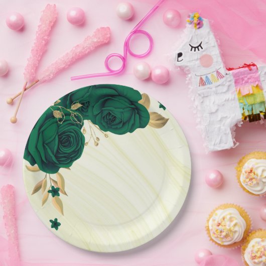 smaragdgrüne Blume goldene Blätter Marmor Pappteller (Party)