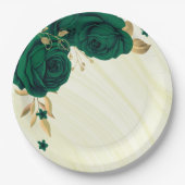 smaragdgrüne Blume goldene Blätter Marmor Pappteller (Vorderseite)