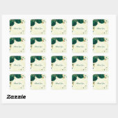 smaragdgrüne Blume goldene Blätter Marmor Quadratischer Aufkleber (Blatt)