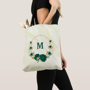 smaragdgrüne Blume goldene Blätter Marmortote Tasc Tasche