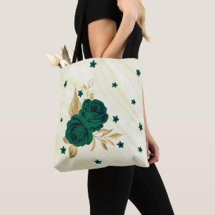 smaragdgrüne Blume goldene Blätter Marmortote Tasc Tasche