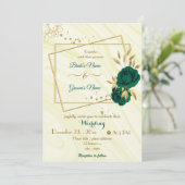 smaragdgrüne Blume goldene geometrische Hochzeit Einladung (Stehend Vorderseite)