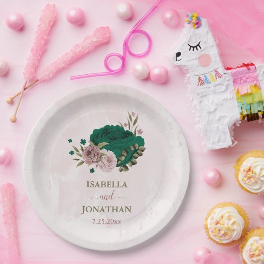 Smaragdgrüne Blume Hochzeit Pappteller (Party)