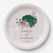 Smaragdgrüne Blume Hochzeit Pappteller (Vorderseite)