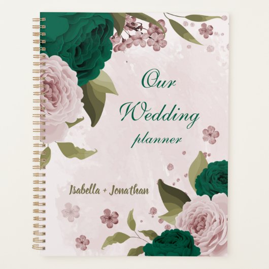 Smaragdgrüne Blume Hochzeit Planer (Vorderseite)