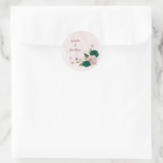 Smaragdgrüne Blume Hochzeit Runder Aufkleber (Tasche)