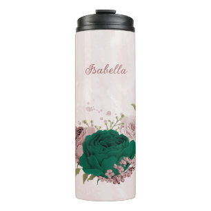 Smaragdgrüne Blume Hochzeit Thermosbecher