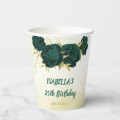 smaragdgrüne Blume und goldene Blätter Pappbecher (Rückseite)