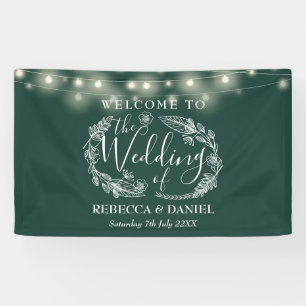 Smaragdgrüne Blumen-Girlande-Script-Hochzeit Banner