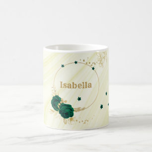 smaragdgrüne Blumen goldene Blätter Marmor Kaffeetasse