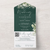 Smaragdgrüne Blumen-Lichterkette QR-Code Hochzeit All In One Einladung (Innen Boden)