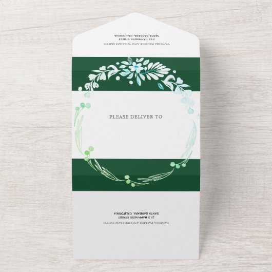 Smaragdgrüne Blumengarten mit Herz Hochzeit All In One Einladung (Außenbereich)