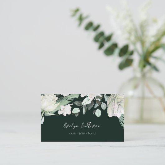 Smaragdgrüne Blumenkarte Visitenkarte (Stehend Vorderseite)