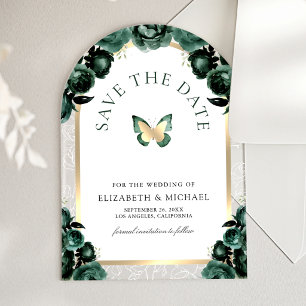 Smaragdgrüne Bogen-Schmetterling-Hochzeit Save the Acryleinladungen