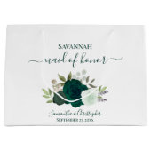 Smaragdgrüne Boho-Rosen Brautjungfer Große Geschenktüte (Vorderseite)
