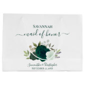Smaragdgrüne Boho-Rosen Brautjungfer Große Geschenktüte (Rückseite)