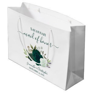 Smaragdgrüne Boho-Rosen Brautjungfer Große Geschenktüte