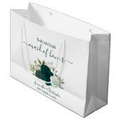 Smaragdgrüne Boho-Rosen Brautjungfer Große Geschenktüte (Vorderseite Schrägansicht)