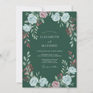 Smaragdgrüne Botanische Aquarell-Hochzeit Einladung