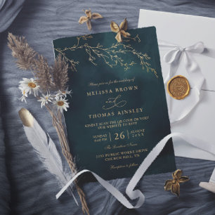 Smaragdgrüne Botanische Elegante QR-Code-Hochzeit Einladung