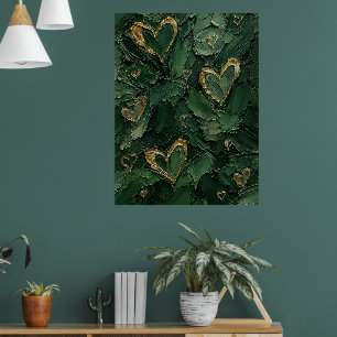 Smaragdgrüne botanische Herzstruktur-Wandkunst Poster